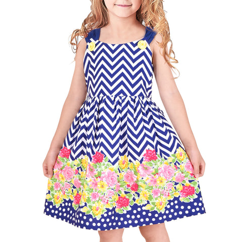 Girls Dress Water Ripple Flower Tank Vintage Dress Size 4-12 Years