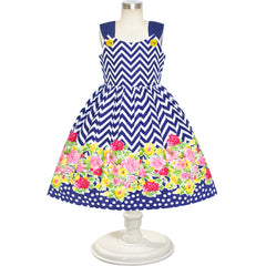 Girls Dress Water Ripple Flower Tank Vintage Dress Size 4-12 Years