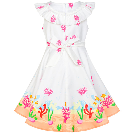 Girls Dress Mermaid Princess Ruffle Collar Party Dress Headband Size 2-6 Years