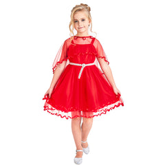 Flower Girls Dress Pearl Belt Red Wedding Party Crown Magic Wand Size 3-14 Years