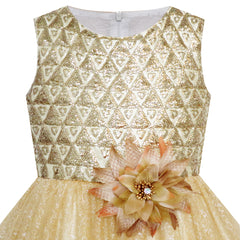 Flower Girls Dress Champagne Crown Gloves Wedding Party Size 3-14 Years