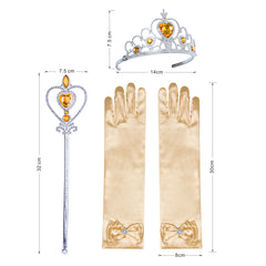 Flower Girls Dress Champagne Crown Gloves Wedding Party Size 3-14 Years