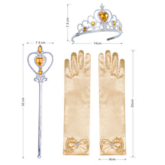 Flower Girls Dress Champagne Crown Gloves Bow Tie Wedding Party Size 2-10 Years