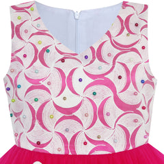 Flower Girls Dress Hot Pink Crown Gloves Lace Pearl Pageant Wedding Size 3-12 Years