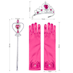 Flower Girls Dress Hot Pink Crown Gloves Lace Pearl Pageant Wedding Size 3-12 Years