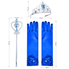 Flower Girls Dress Royal Blue Crown Gloves Lace Pearl Wedding Size 3-12 Years