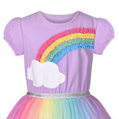 Girls Dress Short Sleeve Rainbow Tulle Skirt Birthday Party Size 4-10 Years