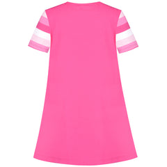Girls Casual Dress Pink Cotton Short Sleeve Heart Pocket Size 3-8 Years