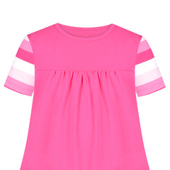 Girls Casual Dress Pink Cotton Short Sleeve Heart Pocket Size 3-8 Years