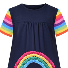 Girls Casual Dress Navy Cotton Short Sleeve Rainbow Cloud Size 2-10 Years