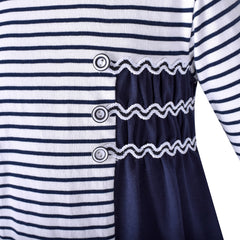 Girls Casual Dress Blue Striped White Cotton Short Sleeve Size 3-8 Years