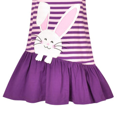 Girls Casual Dress Purple Easter Bunny Egg Hunting Cotton Short Sleeve Size 3-7 Years