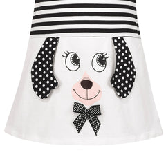 Girls Dress Short Sleeve T-shirt Black White Striped Puppy Dog Size 3-8 Years