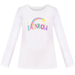 Girls Long Sleeve T-shirt Top Rainbow Sequins Letter Star Size 4-10 Years