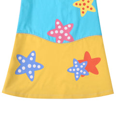 Girls Dress Short Sleeve Tee Top Colorful Summer Sea Star Beach Size 3-8 Years
