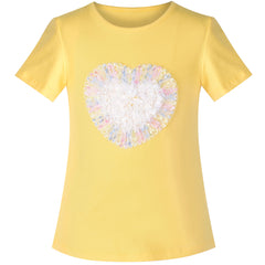 Girls Cotton T-shirt Purple Balloon Yellow Heart Graphic Short Sleeve Size 4-10 Years