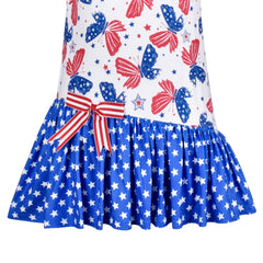 Girls Casual Dress July 4th Star Butterfly Cotton Short Sleeve Size 4-8 Years