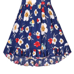Girls Dress Hi-low Spaghetti Strap Floral Cotton Cool Beach Sundress Size 4-8 Years
