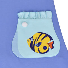 Girls Dress Tee Playwear Fish Big Pocket Short Sleeve Cotton Casual Size 3-8 Years