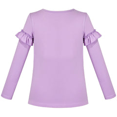 Girls Cotton T-shirt Set 2 Heart Unicorn Purple Letter Ruffle Sleeve Size 4-10 Years