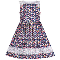 Girls Dress Vintage Floral Lace O Neck Sleeveless Bow Size 4-14 Years