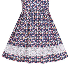 Girls Dress Vintage Floral Lace O Neck Sleeveless Bow Size 4-14 Years