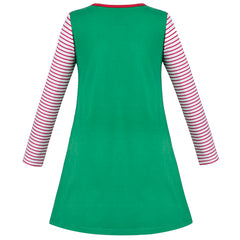 Girls Dress Santa Green Pocket Long Sleeve Casual Round Neck Size 3-8 Years