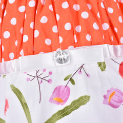 Girls Dress Vintage Polka Dot Tulip Floral Ruffle Hem Short Sleeve Size 6-12 Years