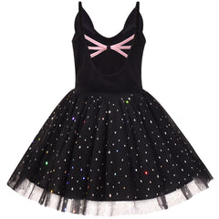 Girls Dress Tutu Dancing Spaghetti Tulle Cat Ballet Black Sparkling Size 4-8 Years