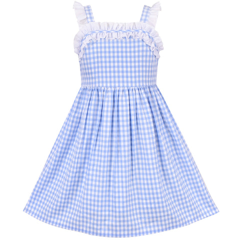 Girls Dress Blue White Checkered Ruffle Tank Sundress Size 4-8 Years
