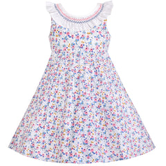 Girls Dress O-neck Backless Smocked Embroidery Ruffle Vintage Sleeveless Size 2-12 Years