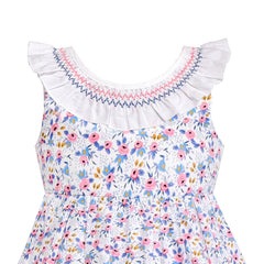 Girls Dress O-neck Backless Smocked Embroidery Ruffle Vintage Sleeveless Size 2-12 Years