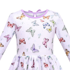 Girls Dress Tee Shirt Butterfly Ribbon Bow Tie Multicolor Long Sleeve Size 4-8 Years
