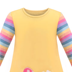 Girls Dress Easter T-shirt Rainbow Color Stripe Bunny Pocket Long Sleeve Size 3-8 Years