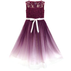 Girls Dress Flower Lace Top Burgundy Gradient Skirt Sleeveless Size 6-14 Years