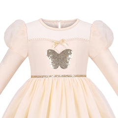 Girls Dress Cream Sequin Heart Butterfly Tulle Skirt Long Sleeve Size 3-12 Years