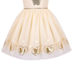 Girls Dress Cream Sequin Heart Butterfly Tulle Skirt Long Sleeve Size 3-12 Years