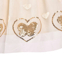 Girls Dress Cream Sequin Heart Butterfly Tulle Skirt Long Sleeve Size 3-12 Years