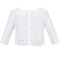 Girls Dress 2PC Set Floral Lace Glitter Tulle Skirt 3/4 Sleeve Size 6-12 Years