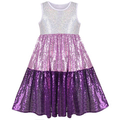 Girls Dress Shiny Glitter Sequin Color Block Sleeveless Size 4-10 Years