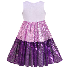 Girls Dress Shiny Glitter Sequin Color Block Sleeveless Size 4-10 Years