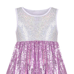 Girls Dress Shiny Glitter Sequin Color Block Sleeveless Size 4-10 Years