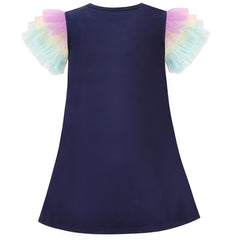 Girls Dress A-line Mermaid Fish Tail Rainbow Ruffle Flare Sleeve Size 4-10 Years