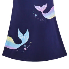 Girls Dress A-line Mermaid Fish Tail Rainbow Ruffle Flare Sleeve Size 4-10 Years