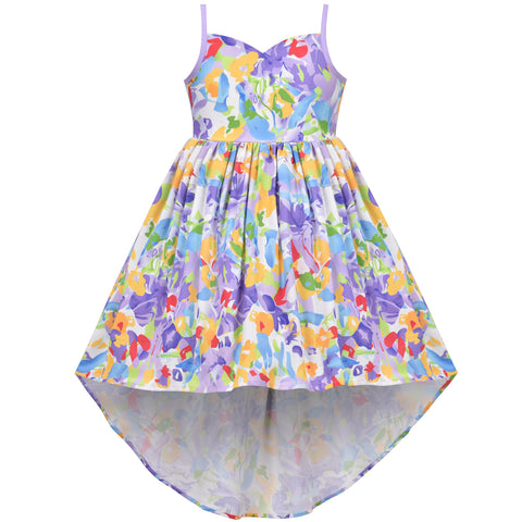 Girls Dress High-low Multi-color Adjustable Spaghetti Sleeveless Size 5-10 Years