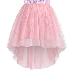 Girls Dress Sequin Wedding Hi-low Tulle Skirt Tutu Flutter Sleeve Size 3-12 Years