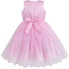 Girls Dress Pink Wedding Party Tulle Skirt Applique Flower Sleeveless Size 3-10 Years