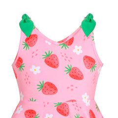 Girls Dress Pink Strawberry V-neck Sweet Summer Sleeveless Casual Size 4-8 Years