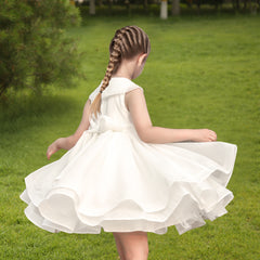 Girls Dress Round Collar Off White Dancing Ball Princess Party Size 4-8 Years