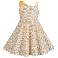 Girls Dress Yellow Plaid Bow Tie Stripe Spaghetti Suspender Sleeveless Size 6-12 Years